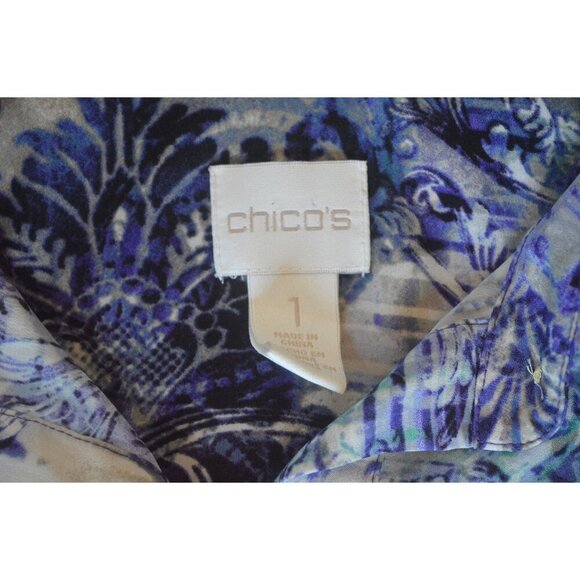 Chicos Divine Damask Athens Shirt Style Size 1 Women's Medium Roll Tab Sleeves - Picture 5 of 10